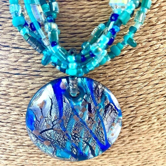 Caribbean Waters 925 Silver Murano Handmade Necklace One of a Kind - Picture 7 of 7